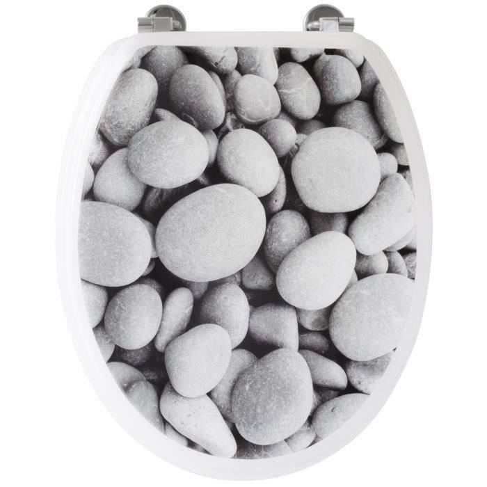 Abattant WC - GELCO - Galets de plage - Gris - MDF - Charnieres inox - Universel