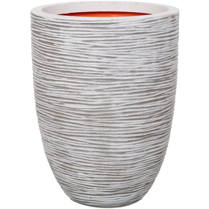 CAPI EUROPE Pot de fleurs élégant bas RIB NL - 46x58 cm - Ivoire