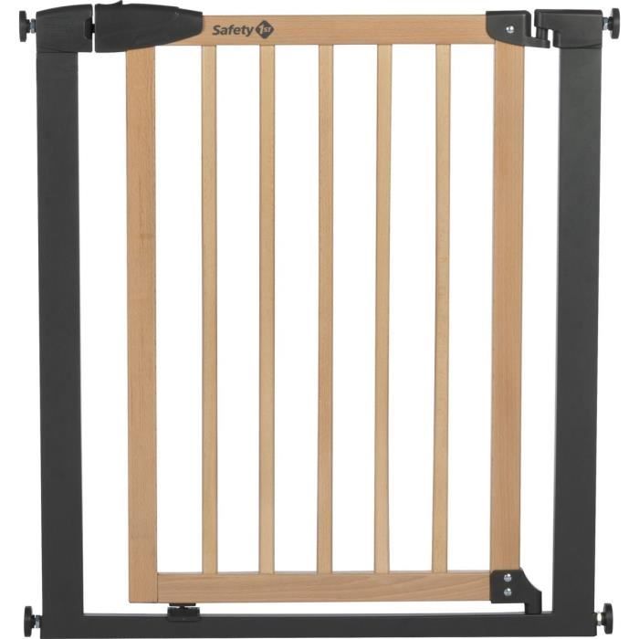 SAFETY 1ST Barriere Simply Close wood & Metal, Pression, 73-80 cm (Max. 94cm), sans vis ni perçage, Ouverture d'une Main, Bois et Gr