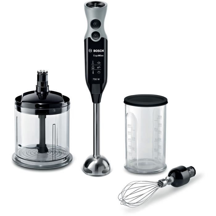 Mixeur Plongeant BOSCH ErgoMixx MSM67160  Puissance de 750 W  Mini-hachoir et fouet inclus - Noir