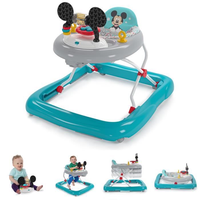 DISNEY BABY - MICKEY - Trotteur bébé évolutif et pliable 2-en-1 Jouet d'éveil amovible intégré, Cadeau Noel bébé
