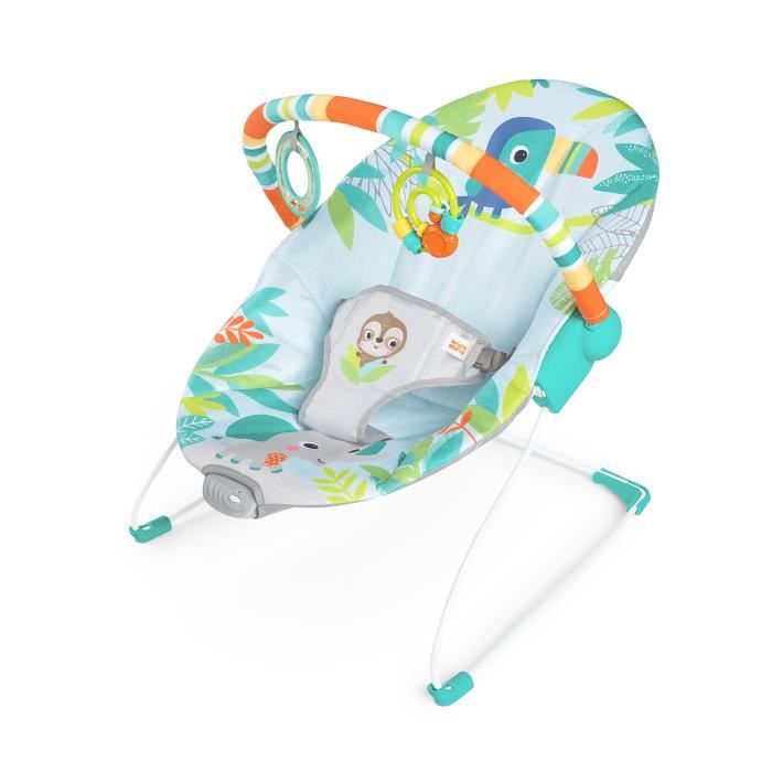 BRIGHT STARTS Transat pour bébé Toucan, Vibrations apaisantes, Arche d'éveil avec jouets interactifs