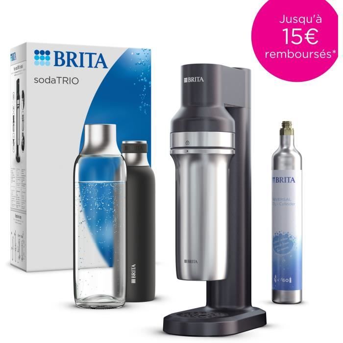 Machine a soda BRITA - SodaTRIO Noire - 1 Bouteille 1L et 1 Cylindre de CO2 inclus