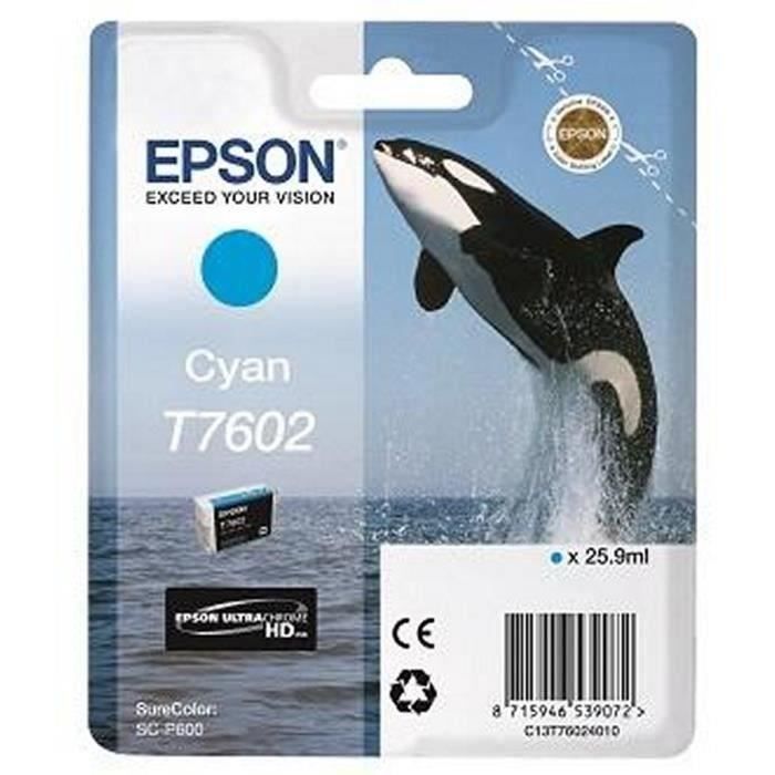 Epson T7602 - 26 ml - cyan - original - blister - cartouche d'encre - pour SureColor P600, SC-P600