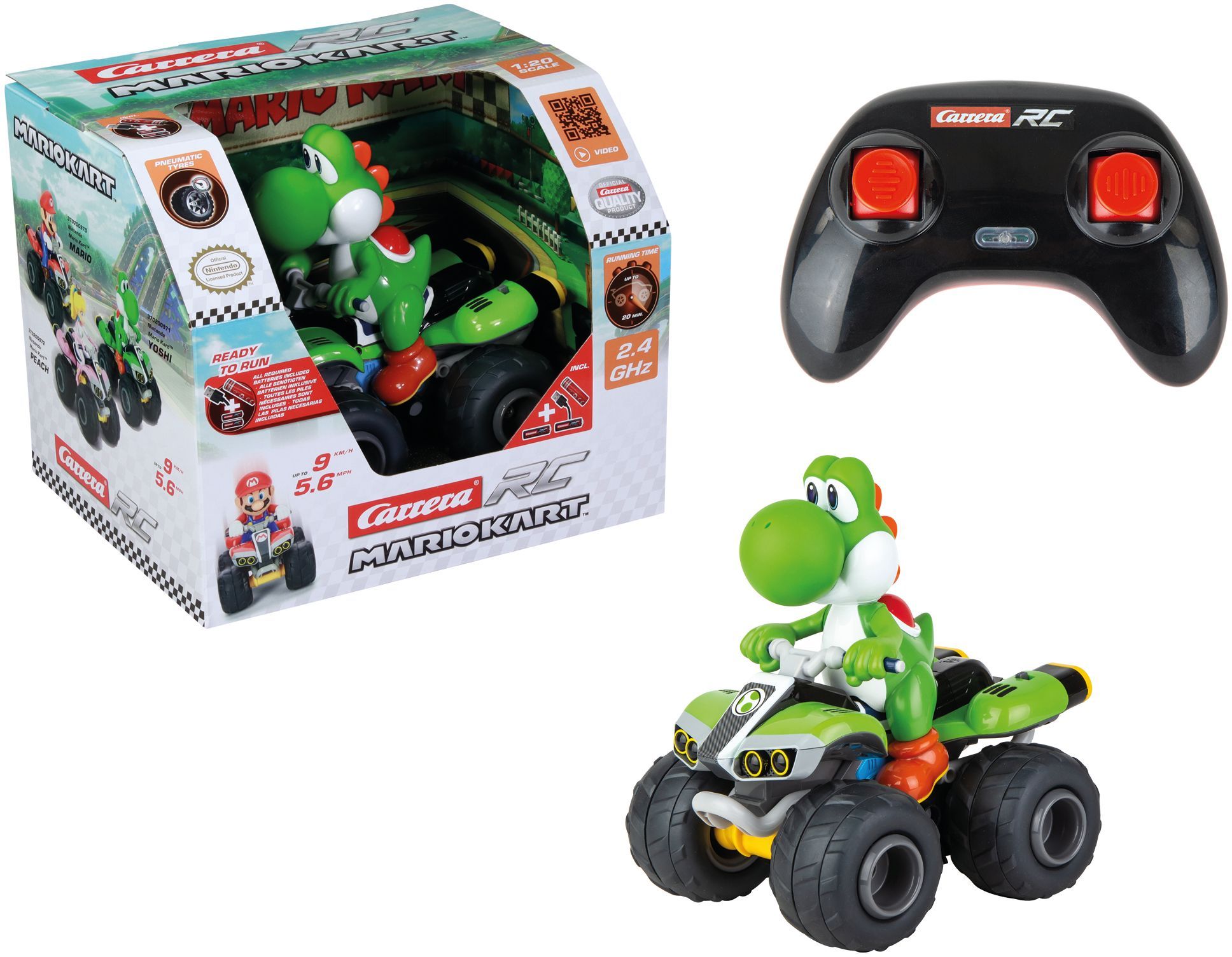 Quad Yoshi voiture télécommandée, 2,4 GHz, Echelle 1:20, CARRERA Mario Kart, Des 6 ans