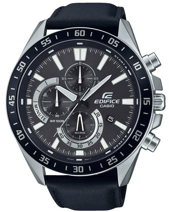 CASIO - Montre en cuir véritable - EDIFICE - Noir