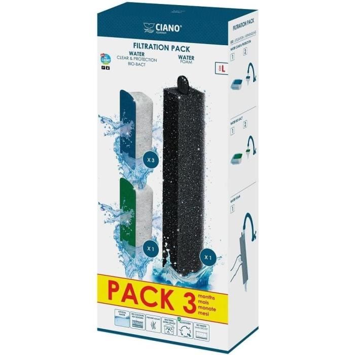 CIANO, Aquarium Consommables - Cartouches de Filtration de Rechange pour Filtre d'Aquarium- Pack 3 mois  - Taille L