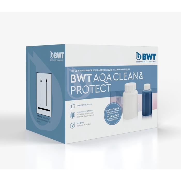 Kit nettoyage adoucisseurs - BWT - AquaClean and Protect - Pastilles nettoyantes + protecteur résines 250 ml - 1 an d'entretien