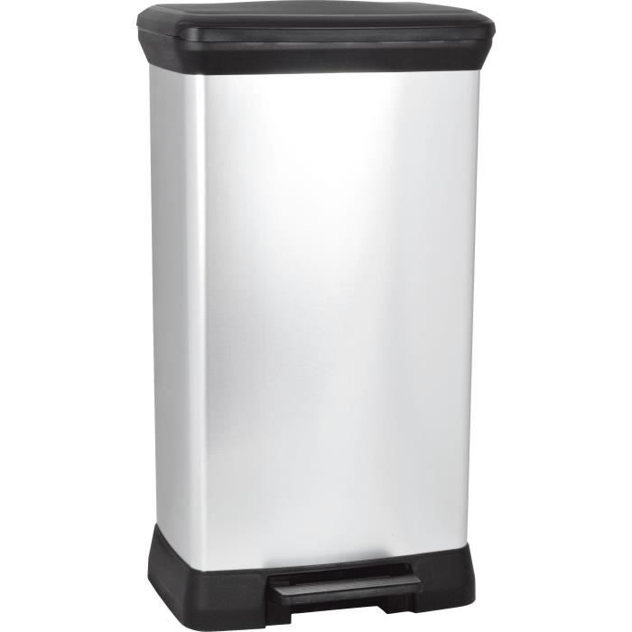 CURVER Poubelle a pédale - 50 litres - Aspect métal - Plastique recyclé