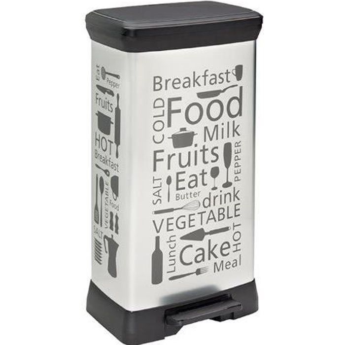 Curver 205873 Décor Kitchen Poubelle Ã Pédale Rectangulaire Polypropylene Argent 39 x 29 x 73 cm...