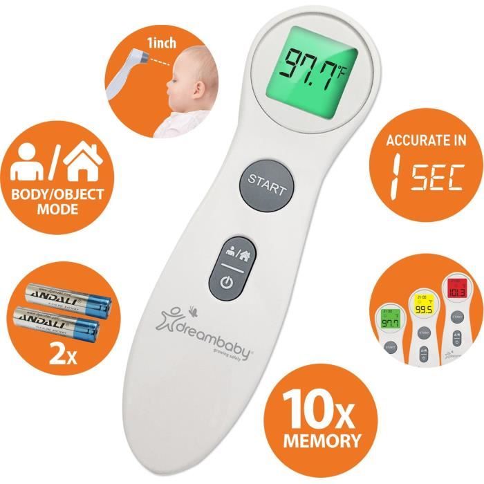Thermometre frontal numérique - DREAMBABY - Infrarouge sans contact - Mesure de la température de la fievre - Pour bébés et adultes
