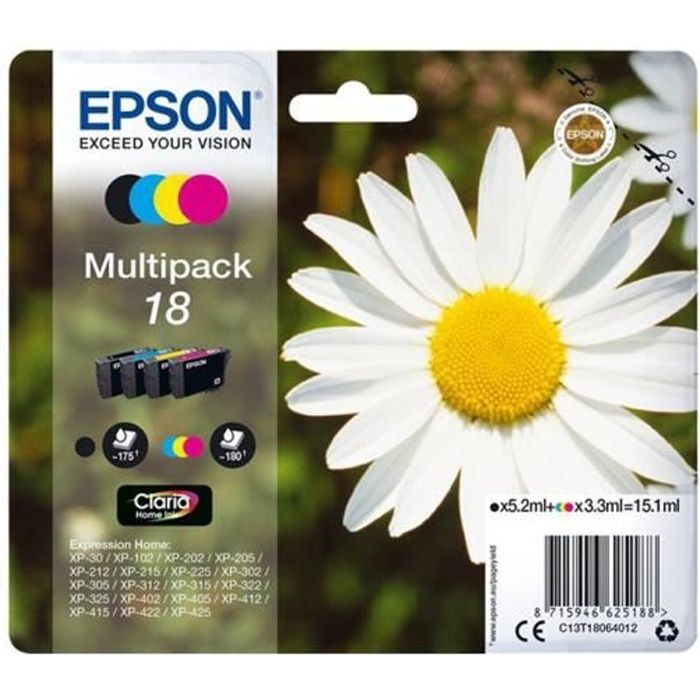 Cartouche d'encre originale Epson Multipack 18 4 colores Jaune Noir Cyan Magenta