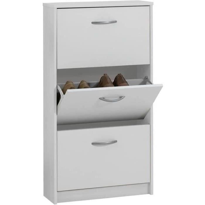 FMD Meuble a chaussures 3 compartiments inclinables Blanc L58,5 x  l17 x H168,3 cm