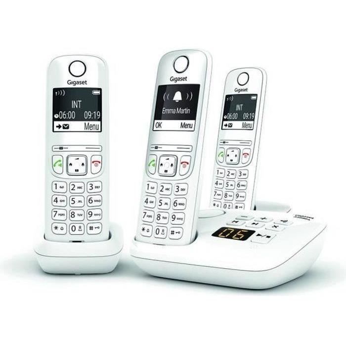 Téléphone Fixe AS690 A Trio Blanc - GIGASET - Monochrome - 20 tonalités de sonnerie - Mains libres