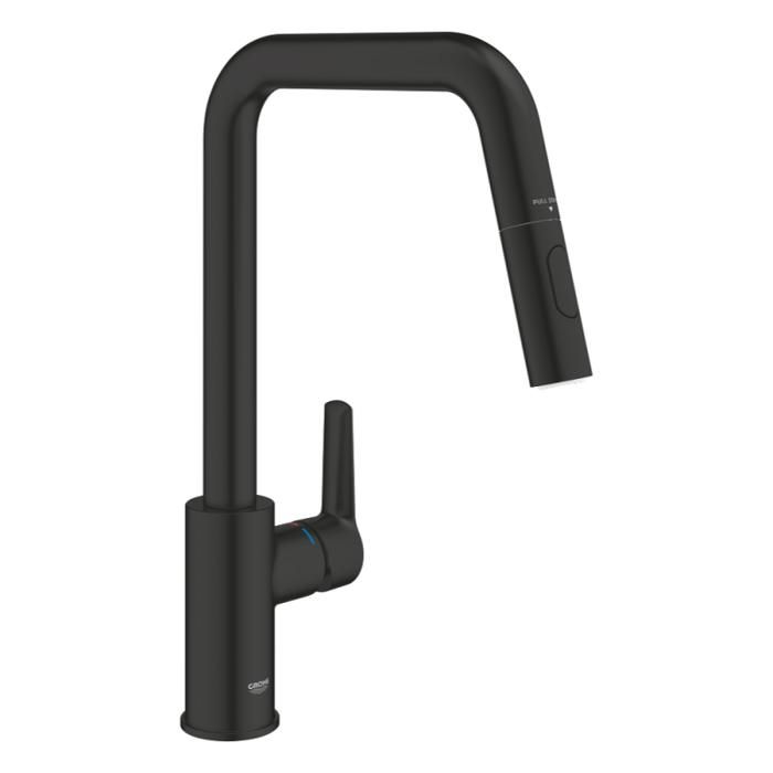 Robinet de cuisine avec douchette GROHE Start bec haut noir mat 2 jets