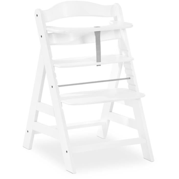 Chaise haute - HAUCK - ALPHA+B - Evolutive - De 6 mois a 90 kg - Bois FSC - Harnais 5 points - Blanc
