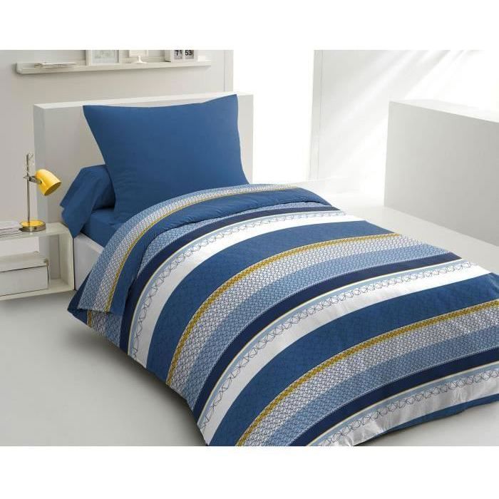 Parure de couette microfibre HOME PASSION STANIS  - 1 housse de couette 140 x 200 cm + 1 taie d'oreiller 63 x 63 cm - Bleu