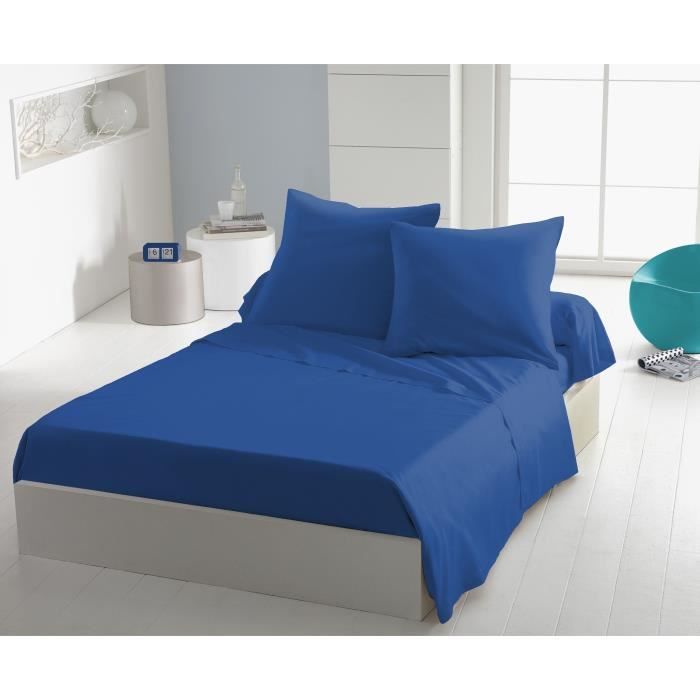 Drap plat - HOME LINGE PASSION - Microfibre 82 g - 180 x 290 cm - 1 personne  - Bleu