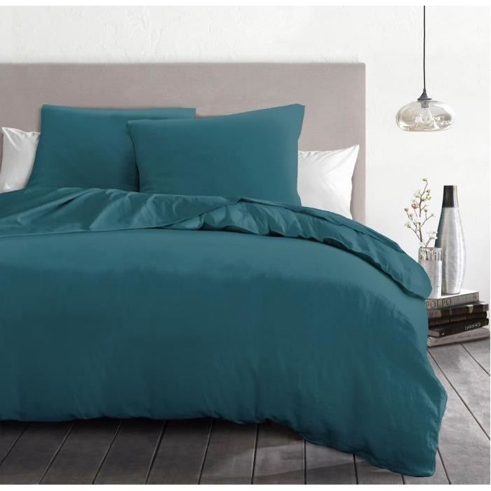 Parure de couette 3 pieces - HOME LINGE PASSION - HP72063 - Microfibre 82 g - 240 x 260 cm - Bleu canard