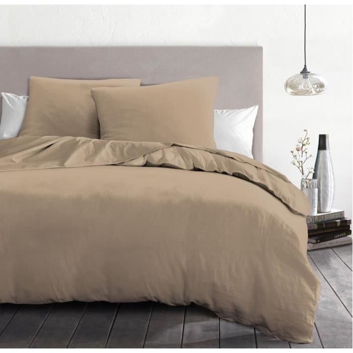 Parure de couette 3 pieces - HOME LINGE PASSION - HP72069 - Microfibre 82 g - 240 x 260 cm - Beige