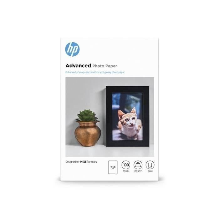 HP Advanced Glossy Photo Paper - Brillant - 100 x 150 mm - 250 g/m² - 100 feuille(s) papier photo - pour ENVY 50XX, 76XX, ENVY Inspire 7920, Officejet 52XX, 80XX, Photosmart B110, Wireless B110