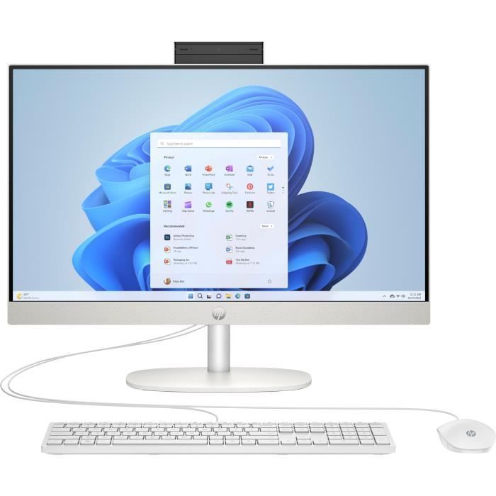 PC Tout-en-un HP 24-cr0069nf - Windows 11 - 23,8 FHD IPS - Core i3-N300 - RAM 8Go - Stockage 512Go SSD + Clavier & souris filaires