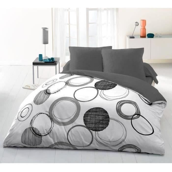 Jeu de draps HOME LINGE PASSION Blanc Gris Gris clair 220 x 240 cm Cercles