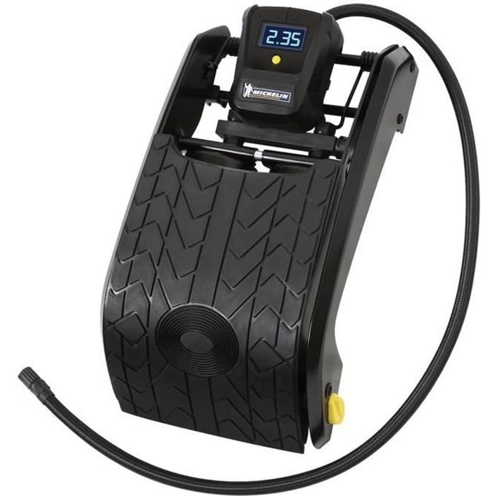 Pompe a Pied Double Piston manometre digital de 0.05 jusqu'a 7 bars- MICHELIN - Flexible nylon 60cm, embout laiton - psi, bar, kpa