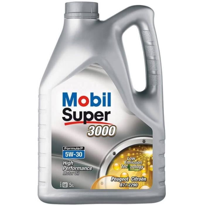 Huile moteur 5W-30 Synthétique - MOBIL - Super 3000 - Formula-P -bidon 5L -  haute performance - ACEA C2 - API SN