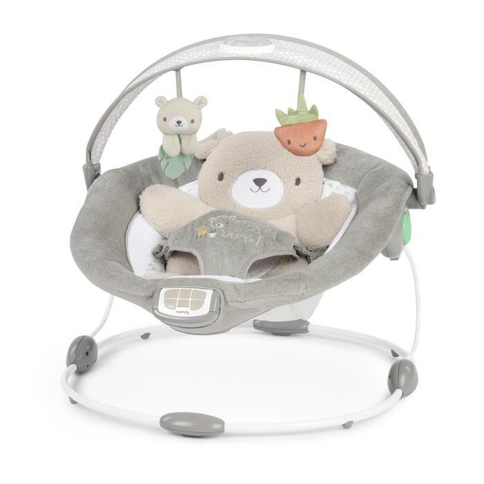 INGENUITY Transat bébé confort Petit Ourson, Arche d'éveil lumineuse, Coussin réducteur amovible, Cadeau Noel bébé