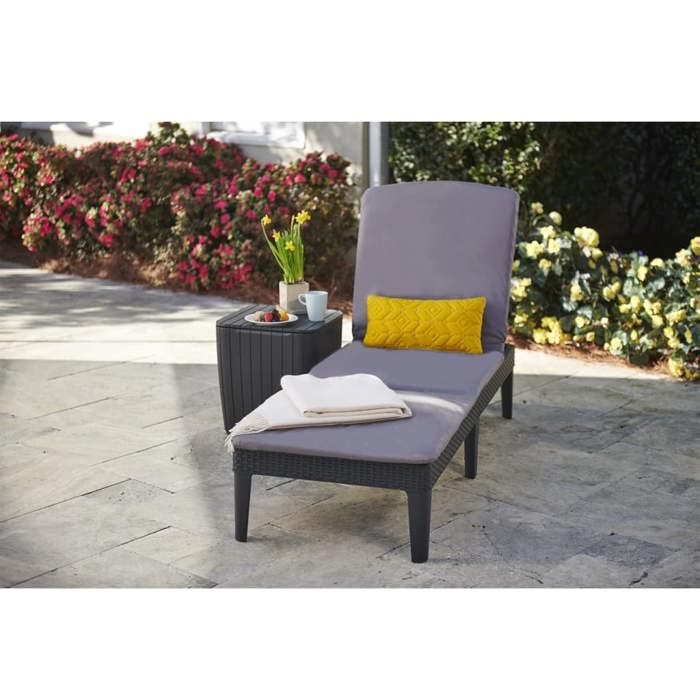 Bain de soleil - Allibert by KETER  JAIPUR - en résine imitation rotin tressé - gris graphite - dossier réglable avec coussin