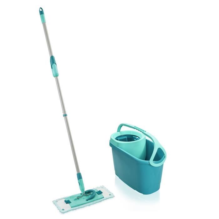 Set lave sol avec seau essoreur Leifheit Clean Twist M Ergo 52120, balais serpillere plat, manche télescopique de 110 a 140 cm