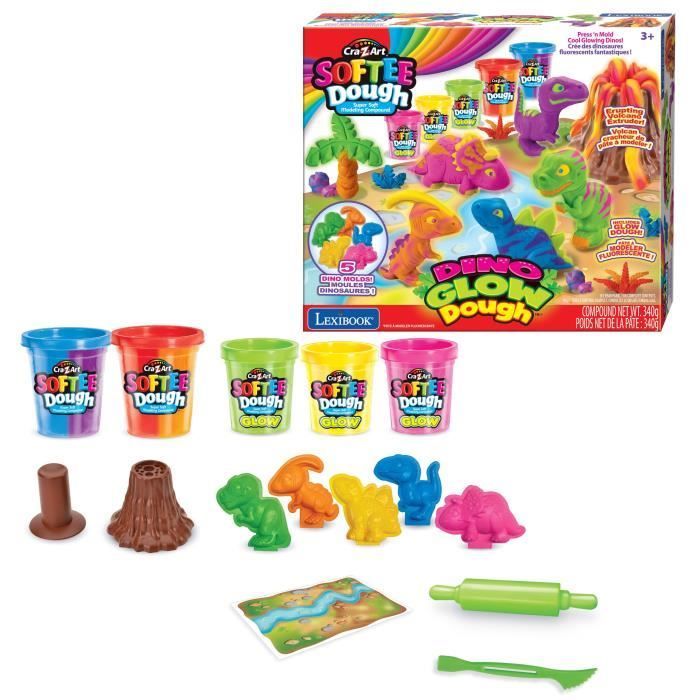 LEXIBOOK - Kit de dinosaures en pâte a modeler malléable et fluorescente
