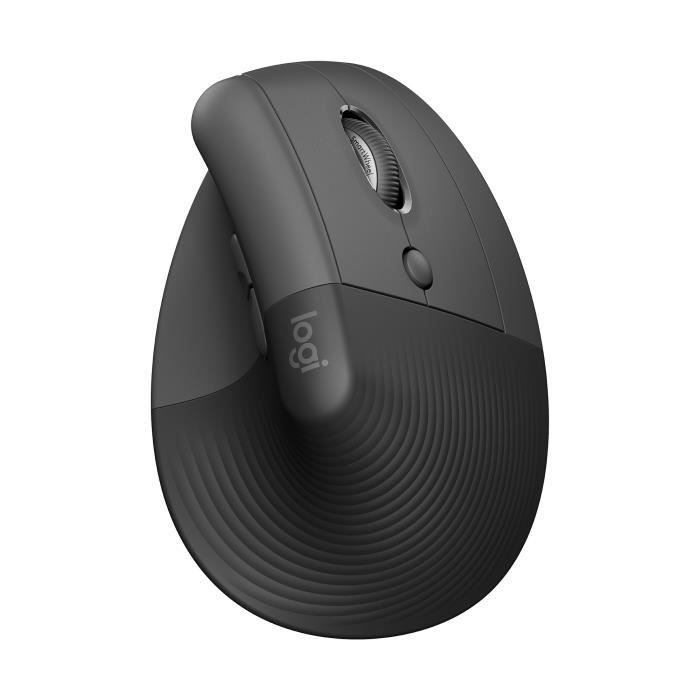 Logitech Lift Vertical Ergonomic Mouse - Souris verticale - ergonomique - optique - 6 boutons - sans fil - Bluetooth, 2.4 GHz - récepteur USB Logitech Logi Bolt - graphite