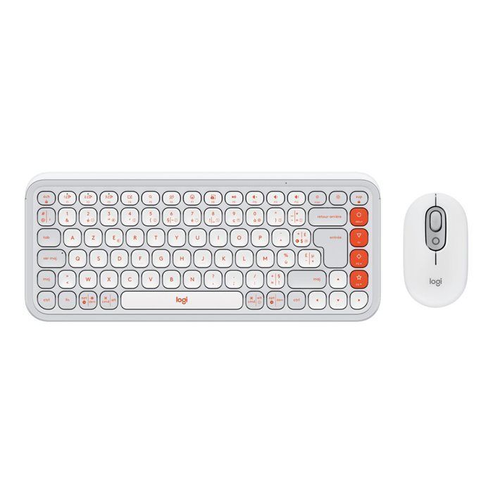 Logitech POP Icon Combo - Ensemble clavier et souris - sans fil - Bluetooth LE - AZERTY - Français - blanc cassé, orange