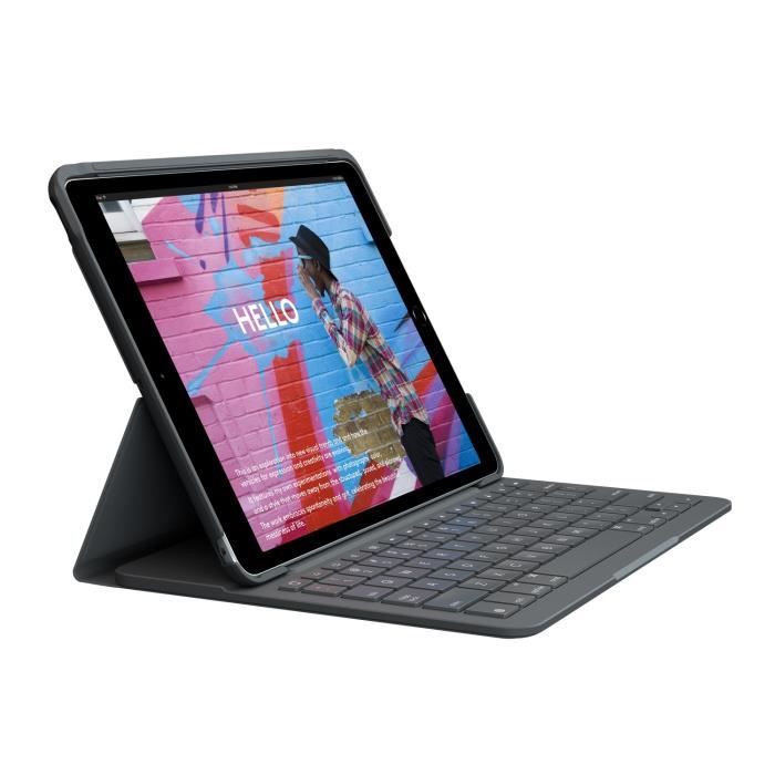 Logitech Slim Folio - Clavier et étui - sans fil - Bluetooth - Français - graphite - pour Apple 10.2-inch iPad (7ème génération, 8ème génération, 9ème génération)