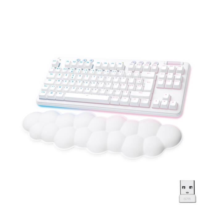 Logitech G715 - Clavier - sans clé - backlit - sans fil - Bluetooth, 2.4 GHz - AZERTY - Français - commutateur : Tactile - blanc
