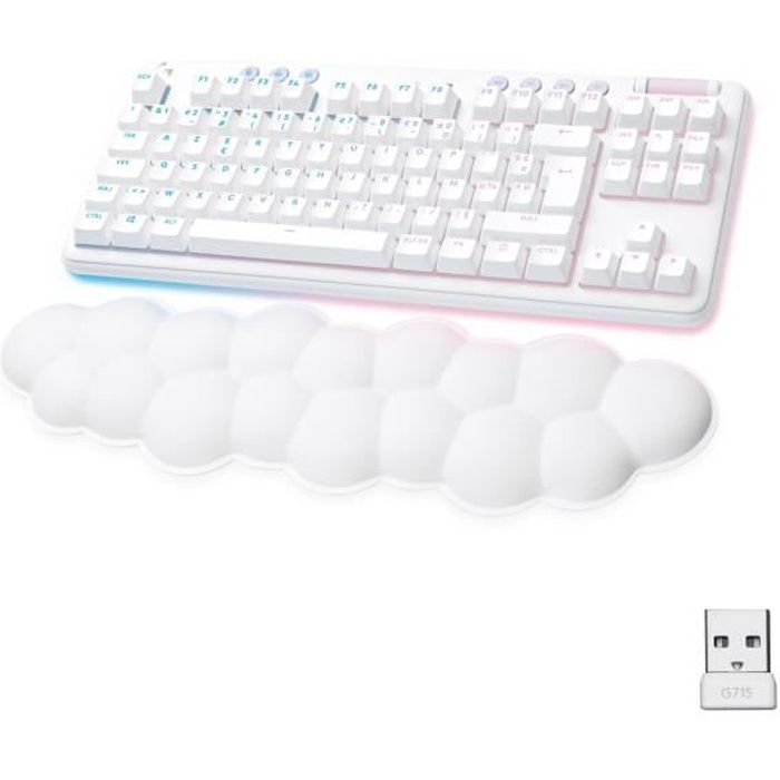 Logitech G715 - Clavier - sans clé - backlit - sans fil - Bluetooth, 2.4 GHz - AZERTY - Français - commutateur : Linear - blanc