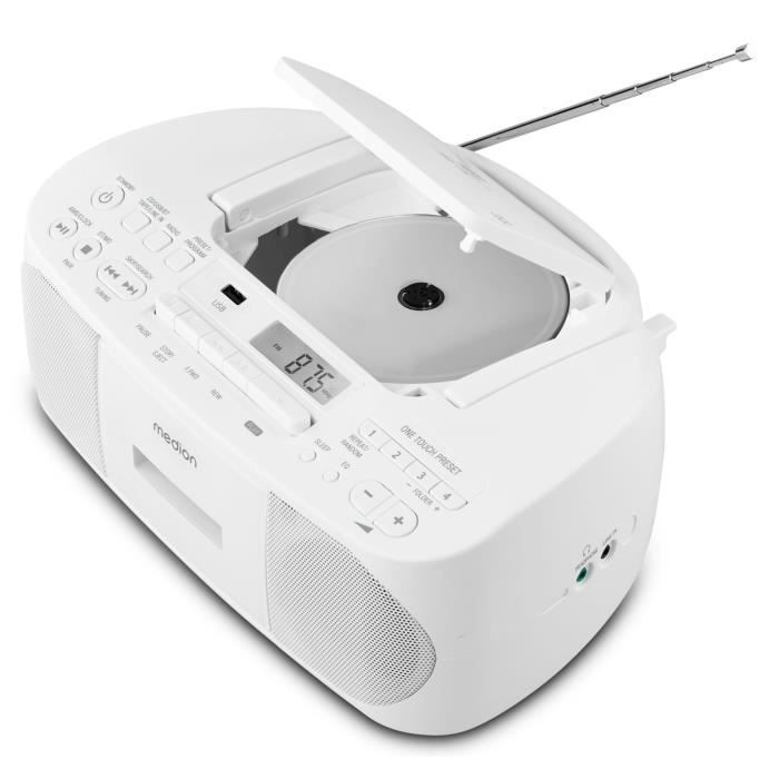 Radio CD K7 - MEDION - FM - 2x3W RMS - Blanc