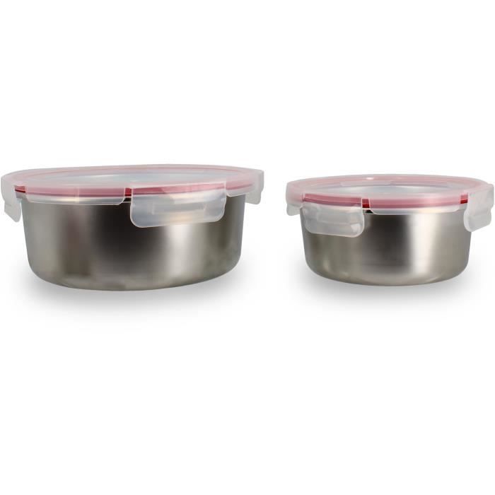 Lot de 2 boîtes hermétiques avec couvercle - MENASTYL - 5040178 - En acier inoxydable - Ronde - 15 et 20 cm - Compatibles micro-onde