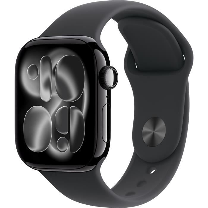 Apple Watch Series 11 (GPS) - 42 mm - aluminium noir jais - montre intelligente avec bande sport - fluoroélastomère - noir - taille du bracelet : S/M - 64 Go - Wi-Fi 4, UWB, Bluetooth - 30.3 g