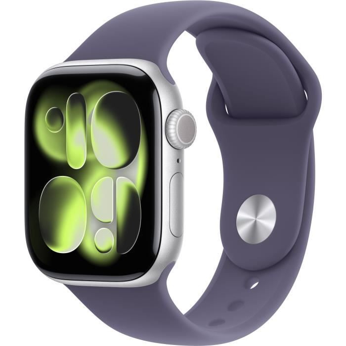 Apple Watch Series 11 (GPS) - 42 mm - aluminium argenté - montre intelligente avec bande sport - fluoroélastomère - brouillard violet - taille du bracelet : S/M - 64 Go - Wi-Fi 4, UWB, Bluetooth - 30.3 g