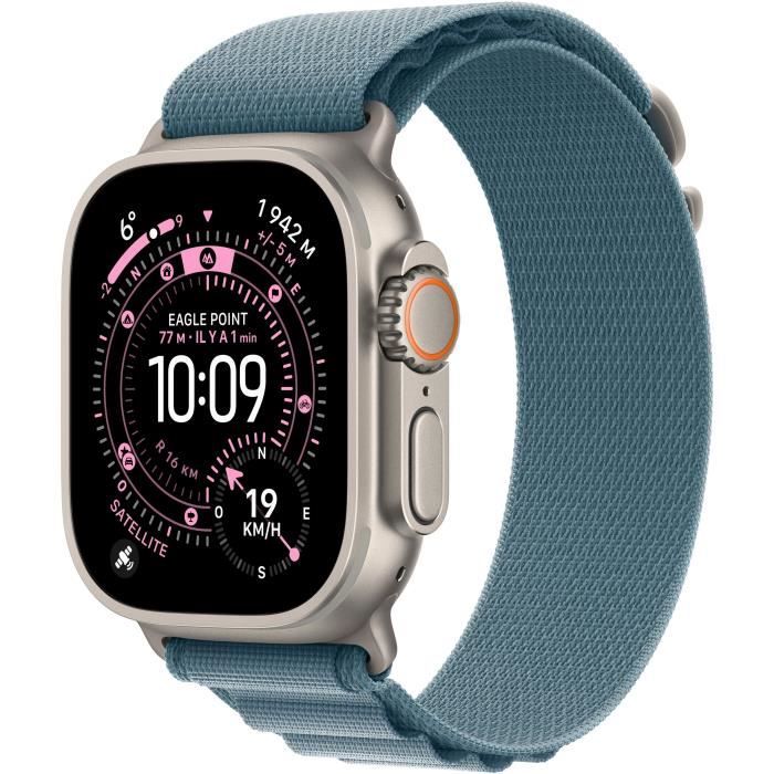 Apple Watch Ultra 3 - 49 mm - titanium naturel - Oui montre intelligente avec Boucle Alpine - textile - bleu clair - taille du bracelet : M - 64 Go - LTE, NFC, Wi-Fi 4, UWB, Bluetooth - 5G - 61.6 g