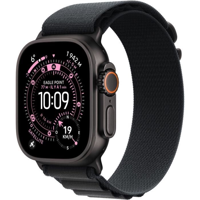 Apple Watch Ultra 3 - 49 mm - titane noir - Oui montre intelligente avec Boucle Alpine - textile - noir - taille du bracelet : L - 64 Go - LTE, NFC, Wi-Fi 4, UWB, Bluetooth - 5G - 61.8 g
