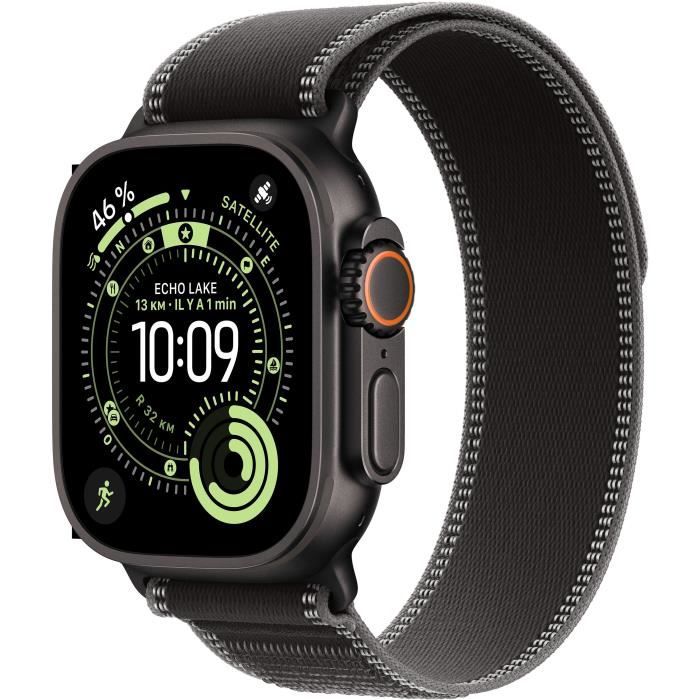 Apple Watch Ultra 3 - 49 mm - titane noir - Oui montre intelligente avec Boucle Trail - tissage en nylon - noir / charbon - taille du bracelet : S/M - 64 Go - LTE, NFC, Wi-Fi 4, UWB, Bluetooth - 5G - 61.8 g