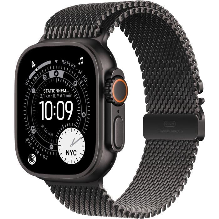 Apple Watch Ultra 3 - 49 mm - titane noir - Oui montre intelligente avec boucle milanaise - taille du bracelet : L - 64 Go - LTE, NFC, Wi-Fi 4, UWB, Bluetooth - 5G - 61.8 g