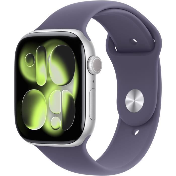 Apple Watch Series 11 GPS + Cellular - 46mm - Boîtier Silver Aluminium  - Bracelet Purple Fog Sport Band - S/M