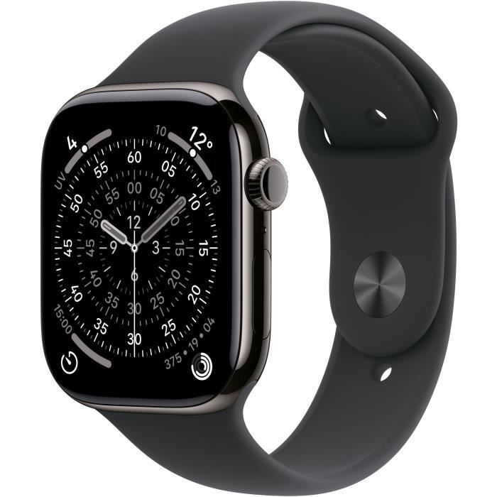Apple Watch Series 11 (GPS + Cellular) - 46 mm - ardoise titane - montre intelligente avec bande sport - fluoroélastomère - noir - taille du bracelet : M/L - 64 Go - LTE, Wi-Fi 4, UWB, Bluetooth - 5G - 43.1 g