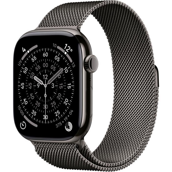 Apple Watch Series 11 (GPS + Cellular) - 46 mm - ardoise titane - montre intelligente avec boucle milanaise - maille en acier inox - ardoise - taille du bracelet : S/M - 64 Go - LTE, Wi-Fi 4, UWB, Bluetooth - 5G - 43.1 g
