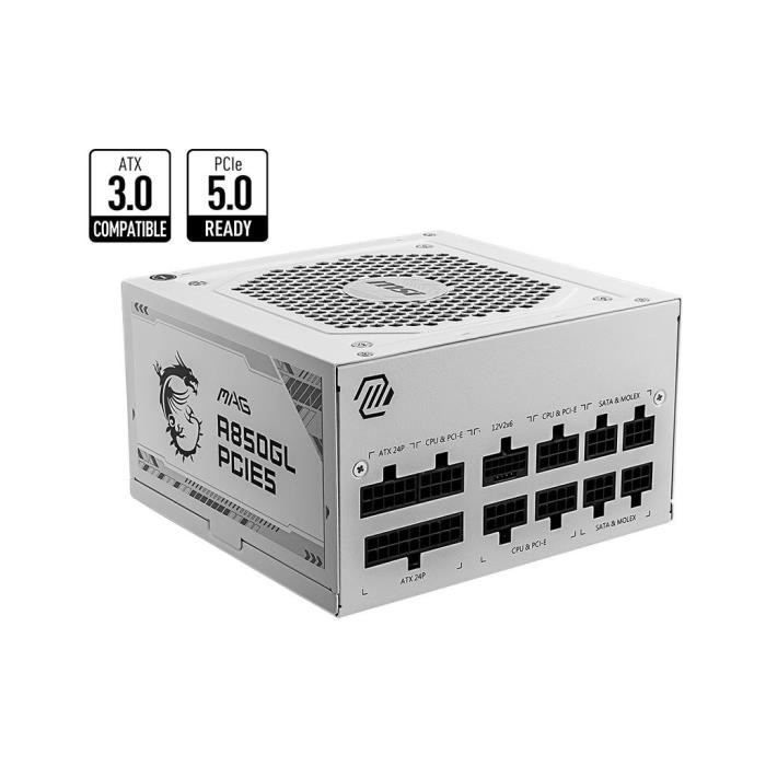 Bloc d’Alimentation MSI MAG A850GL PCIE5 WHITE 850 W 80 Plus Gold